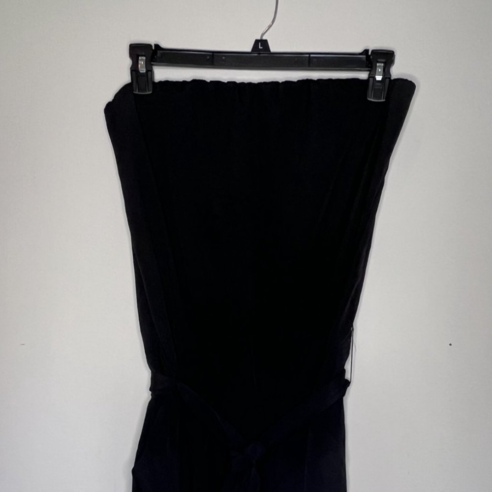 Express Strapless Jumpsuit Large Black Tie-Waist Capri Length Pockets